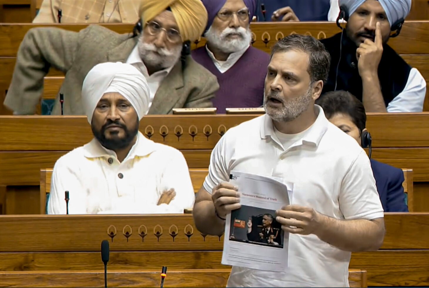 Rahul Gandhi speaks in the House during the Budget session in New Delhi.